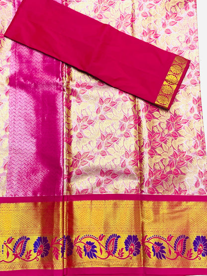 Pink Shade Vegan Silk Half Saree Contrast Border for age above 10 years