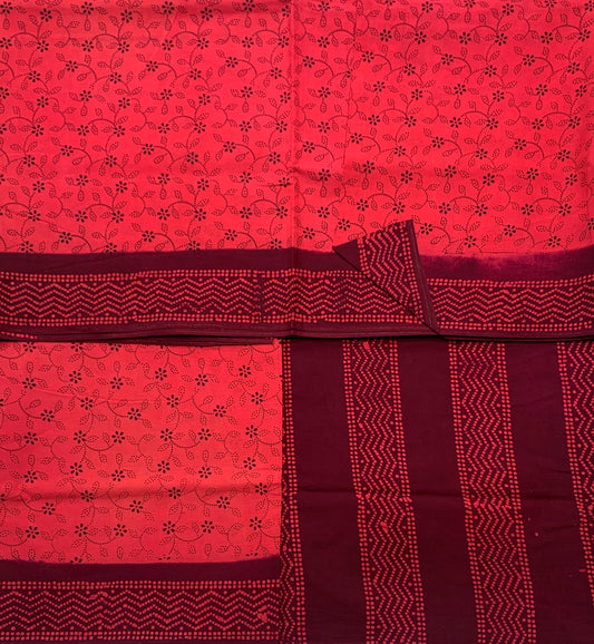 Chettinad Sungudi Cotton Tomato Red Colour with Printed Saree