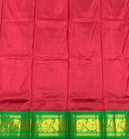 Maroon Shade Pure Kanchipuram Kids Pattu Pavadai with Contrast Border for age 2 to 5