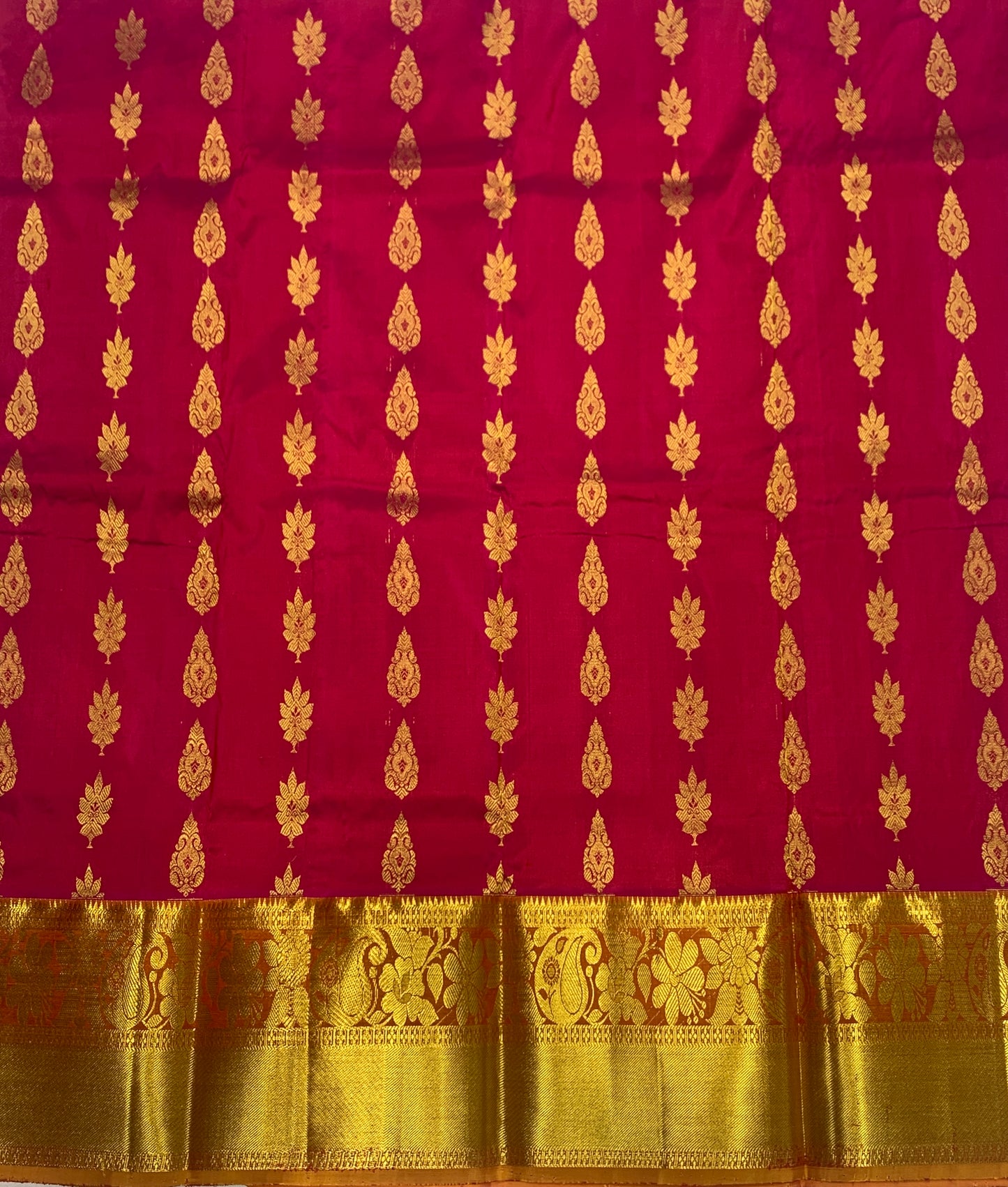 Pink shade Pure Kanchipuram Kids Pattu Pavadai with Contrast border for age 2 to 5