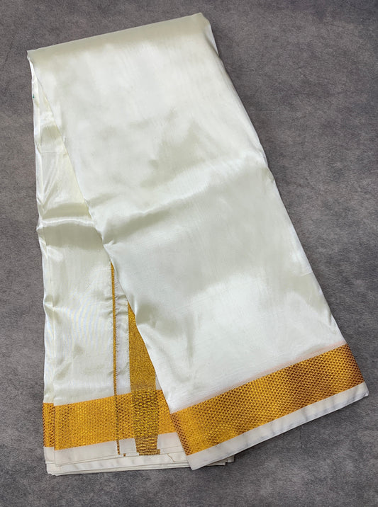 Art Silk Dhoti 8 Mulam Cream Colour Small Border