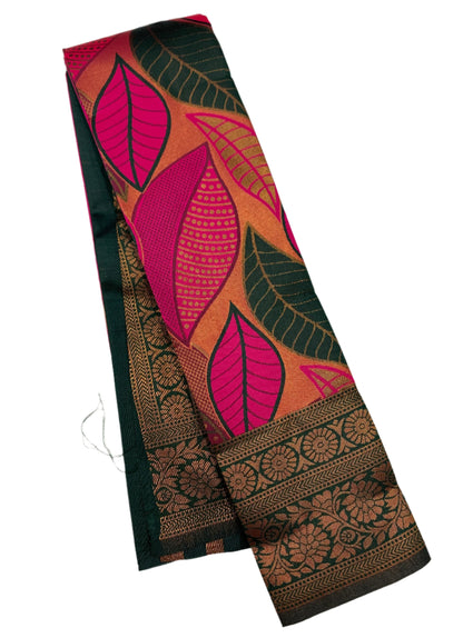 Art Silk Saree Pink Colour with Leaf Design