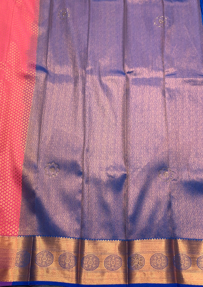 Vegan Silk Saree Pink Colour with Copper and Blue  Border