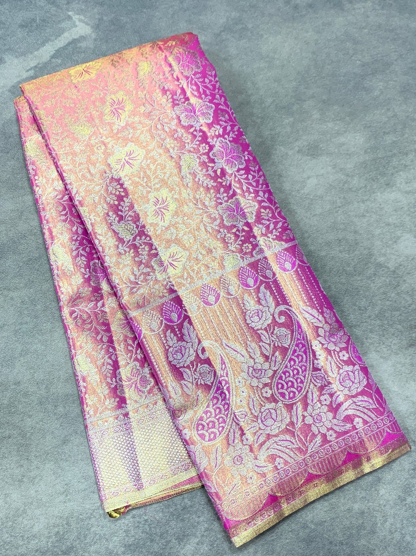 Baby Pink Colour Soft Kanchi Tissue Pattu Saree with Self Colour Border