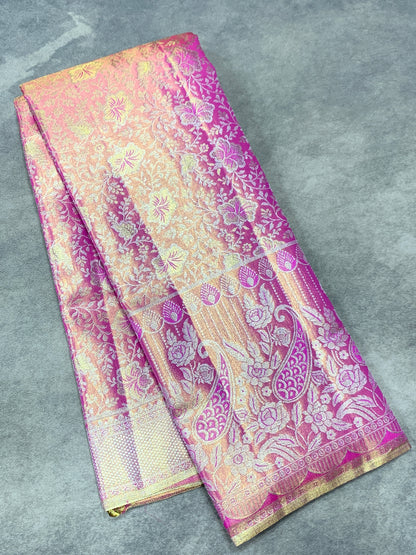 Baby Pink Colour Soft Kanchi Tissue Pattu Saree with Self Colour Border