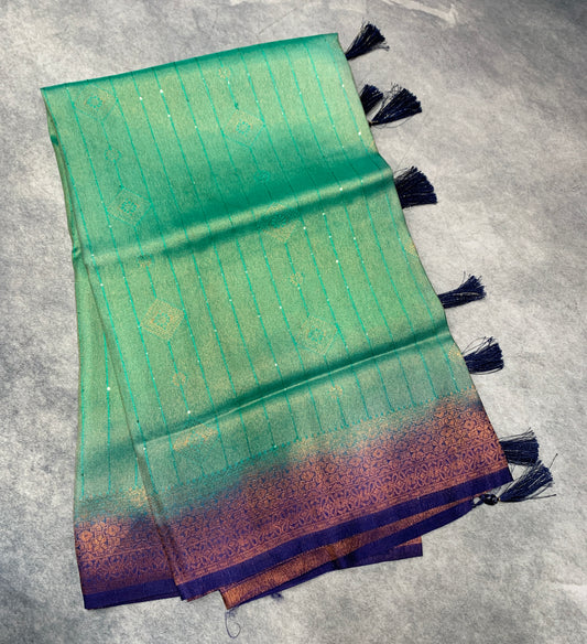 Soft Silk Saree Sapphire Colour and Stone Work with Blue Colour Pallu