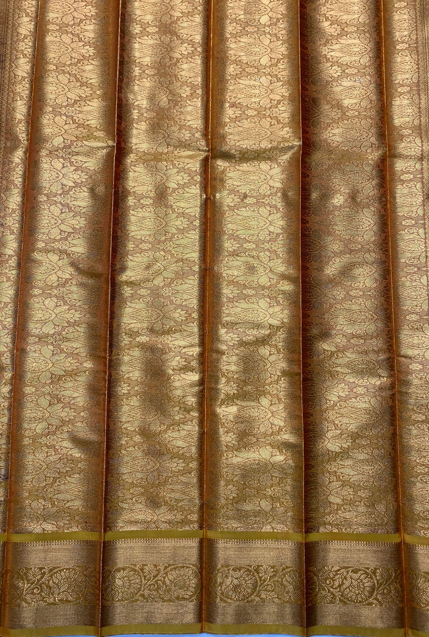 Vegan Silk Saree Brown Colour with Copper and Golden Yellow Border