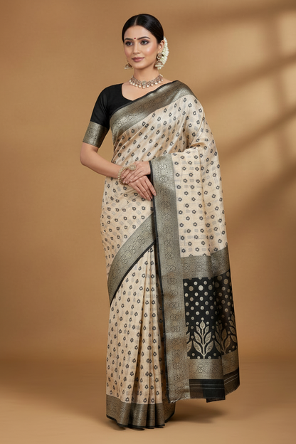 Banaras Katan Saree Tussar Colour with Katan Work Border