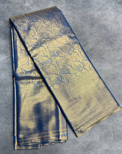 Fancy Tissue Saree Sky Blue Colour with Self Design Border