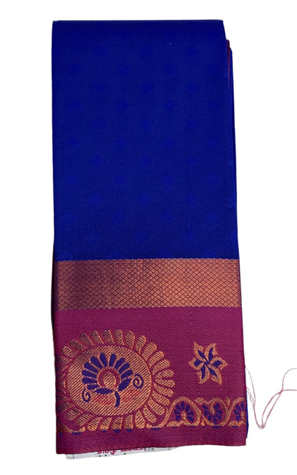 Synthetic Cotton Saree Blue Shade with Pink and Floral Design Border