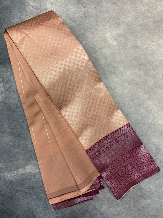 Art Silk Saree Light Peach Colour with Magenta Colour Border