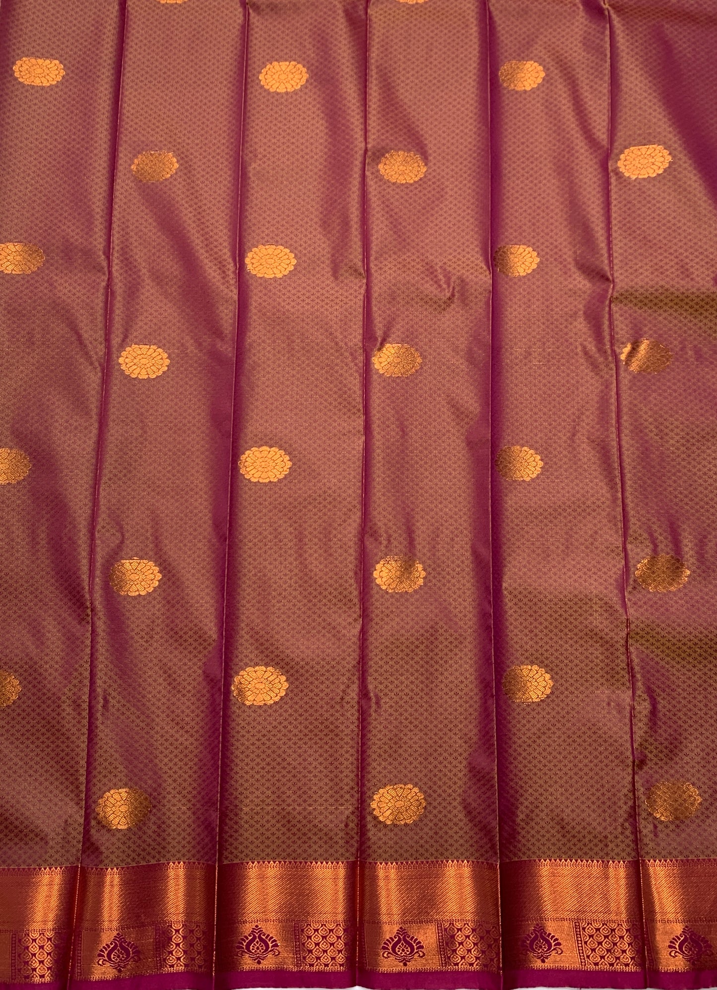 Maroon Colour Silk Cotton Saree with Copper Zari Border