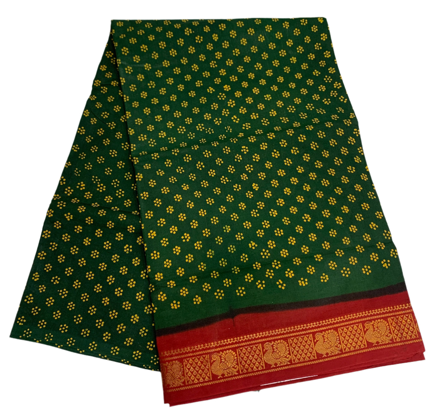 Chettinad Sungudi Cotton Green Colour with Maroon Border