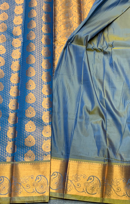 Vegan Silk Saree Sky Blue Colour with Copper Border