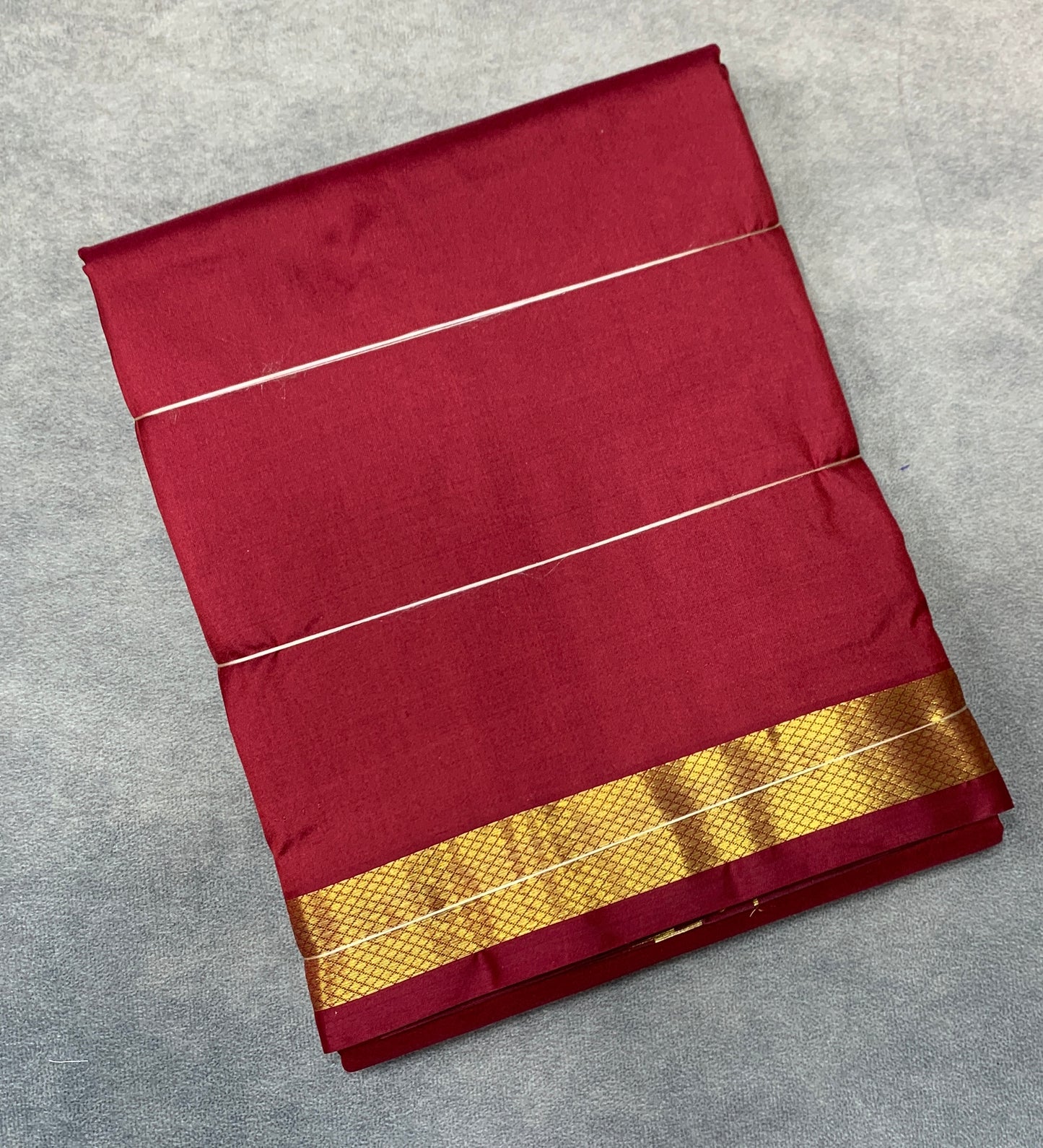 9X5 Pure Silk Maroon Colour Dhoti with Golden Zari Border