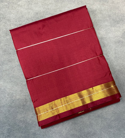9X5 Pure Silk Maroon Colour Dhoti with Golden Zari Border
