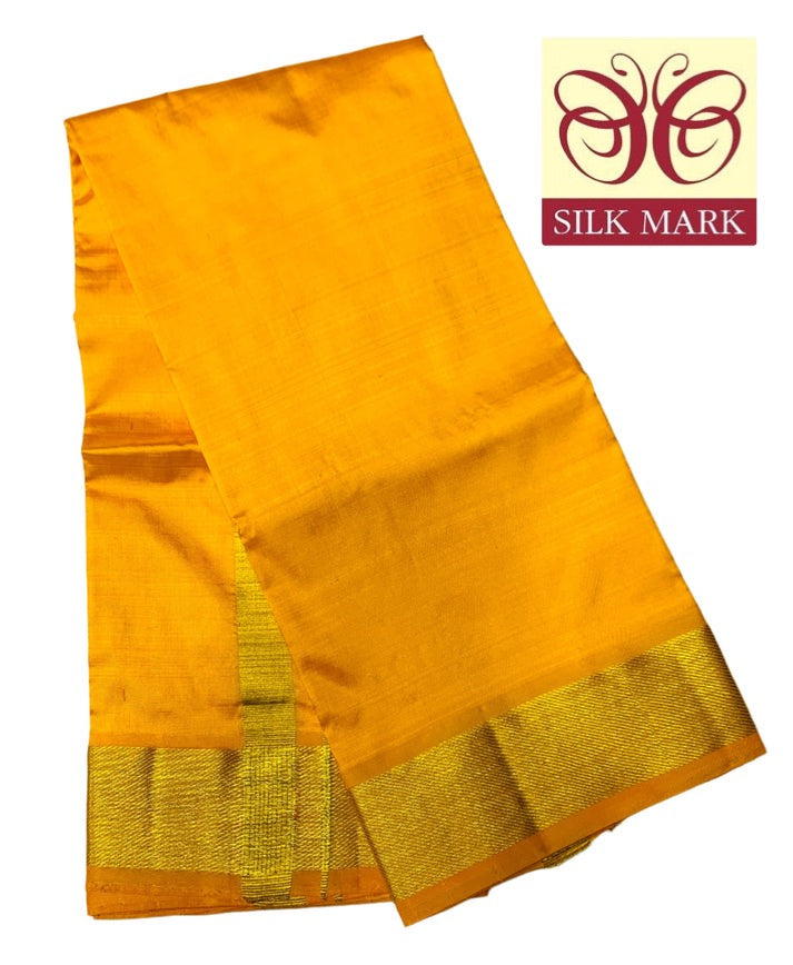 Silk Pooja Towel Yellow Colour with Zari Border