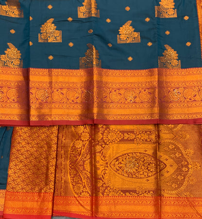Soft Silk Casual Saree Dark Blue Colour with Maroon and Golden Colour Border