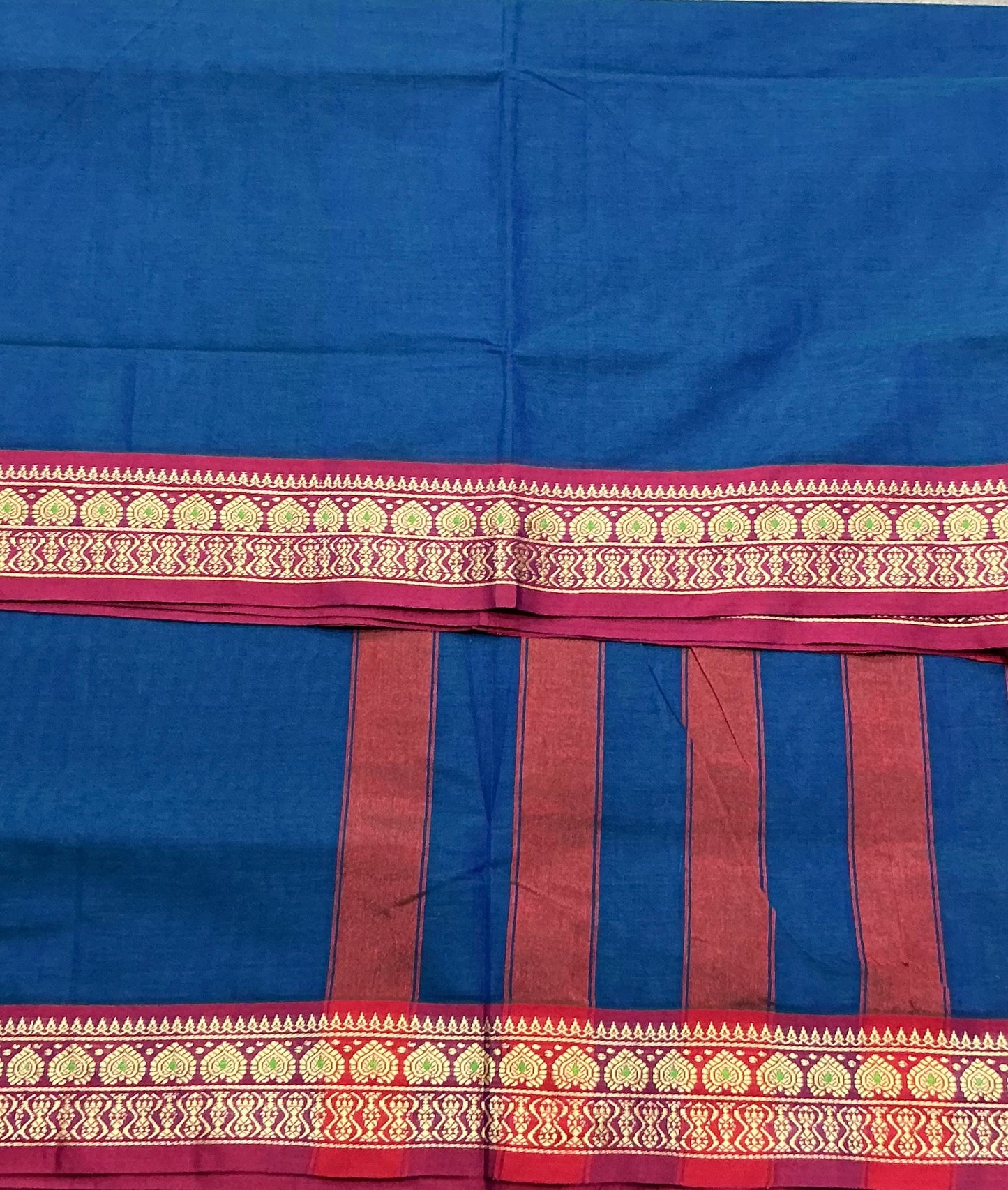 Chettinad Cotton Saree Blue Colour with Red Colour with Thread Work Border