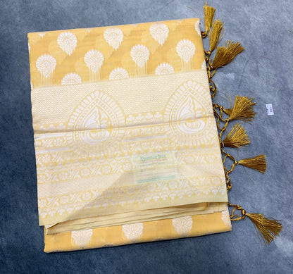 Banaras Katan Saree Yellow Colour with Katan Work Border