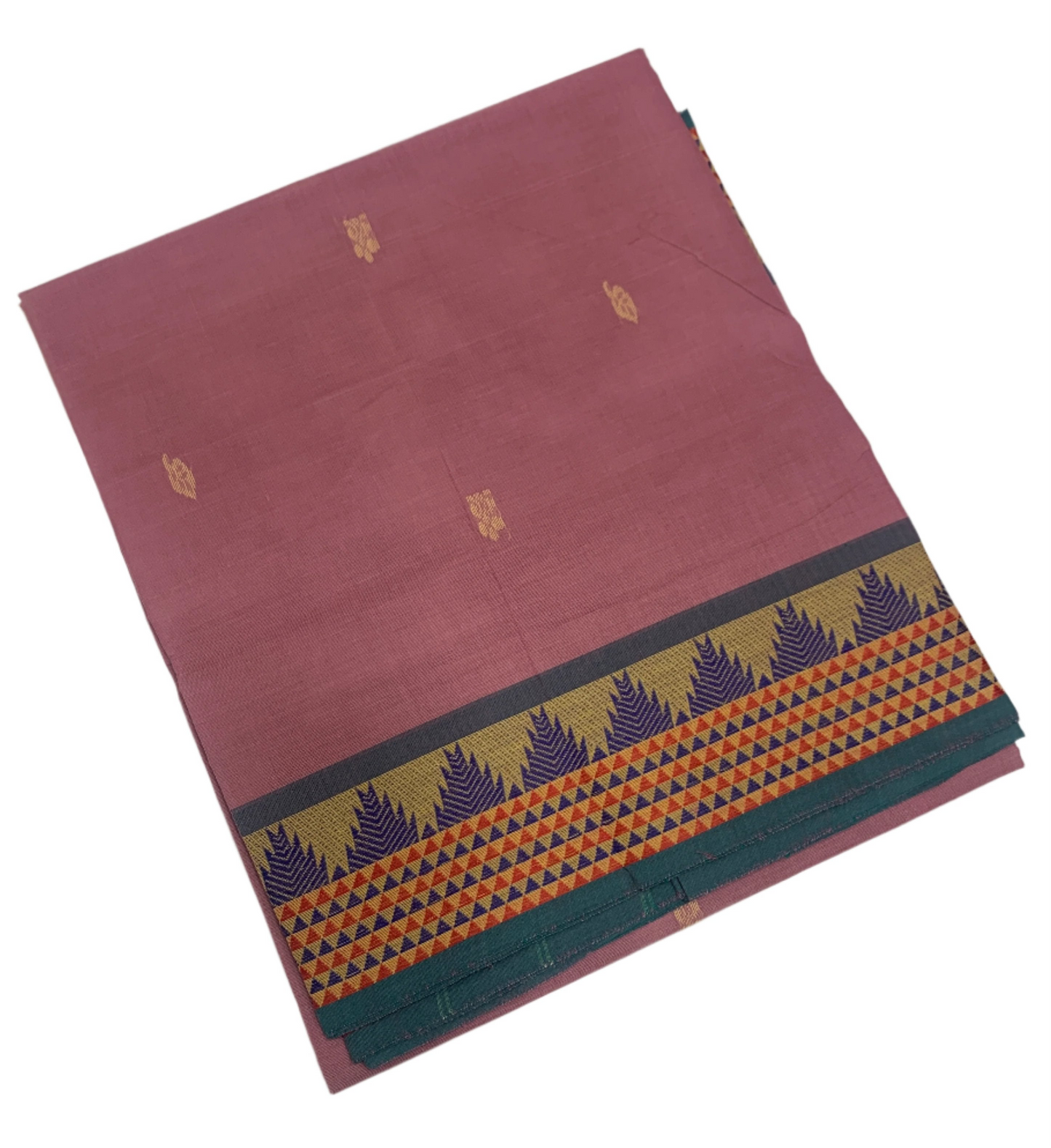 Chettinad Cotton Saree Onion Pink Shade with Floral Design Border