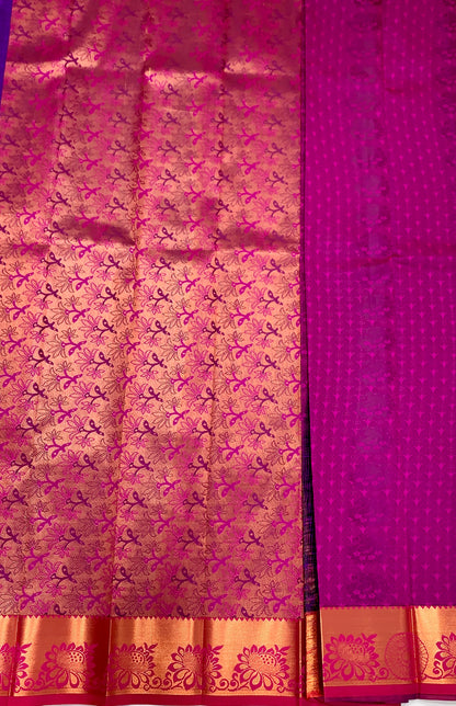 Vegan Silk Saree Violet Colour with Copper and Pink Border