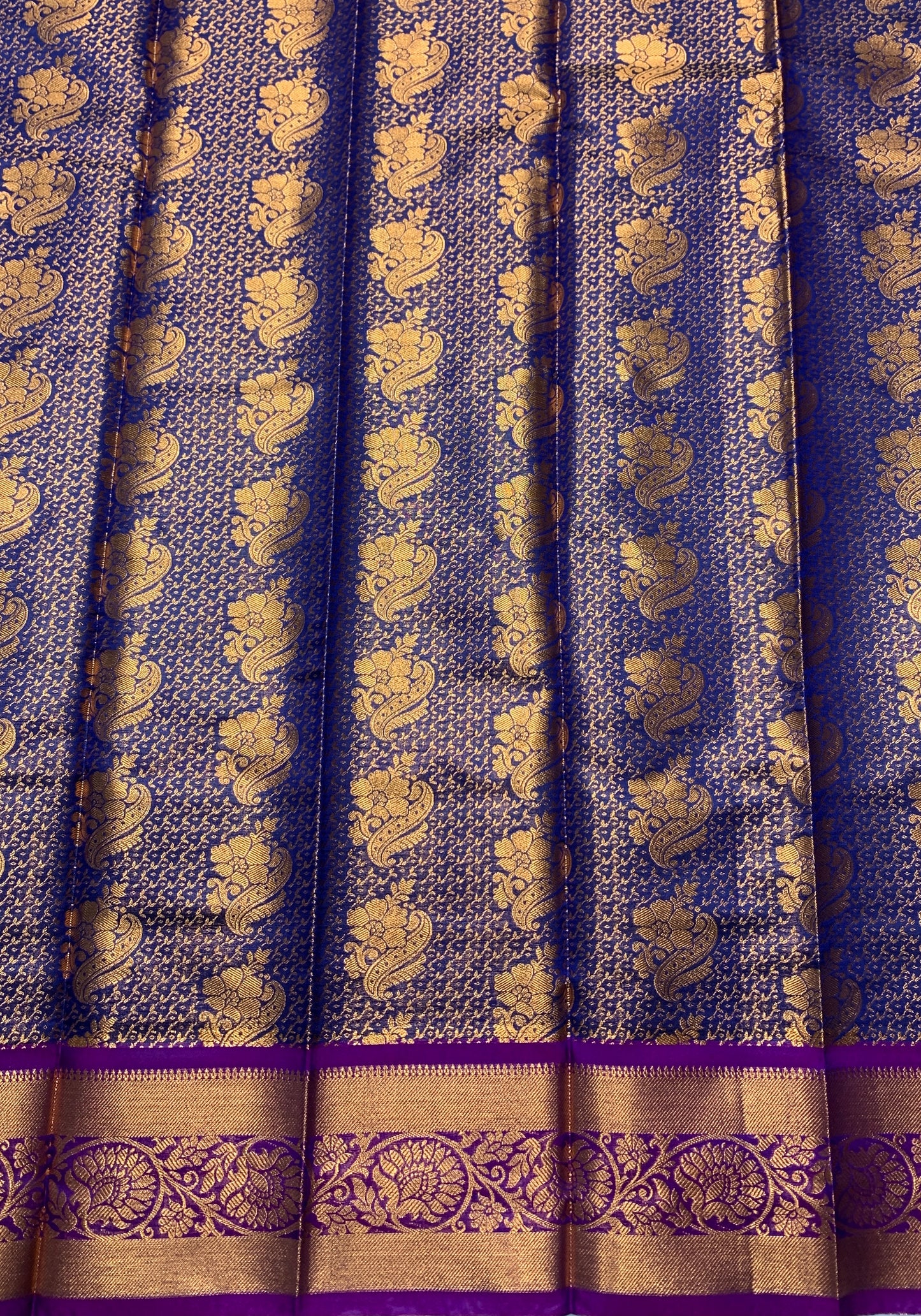 Vegan Silk Saree Blue Colour with Copper and Magenta Border