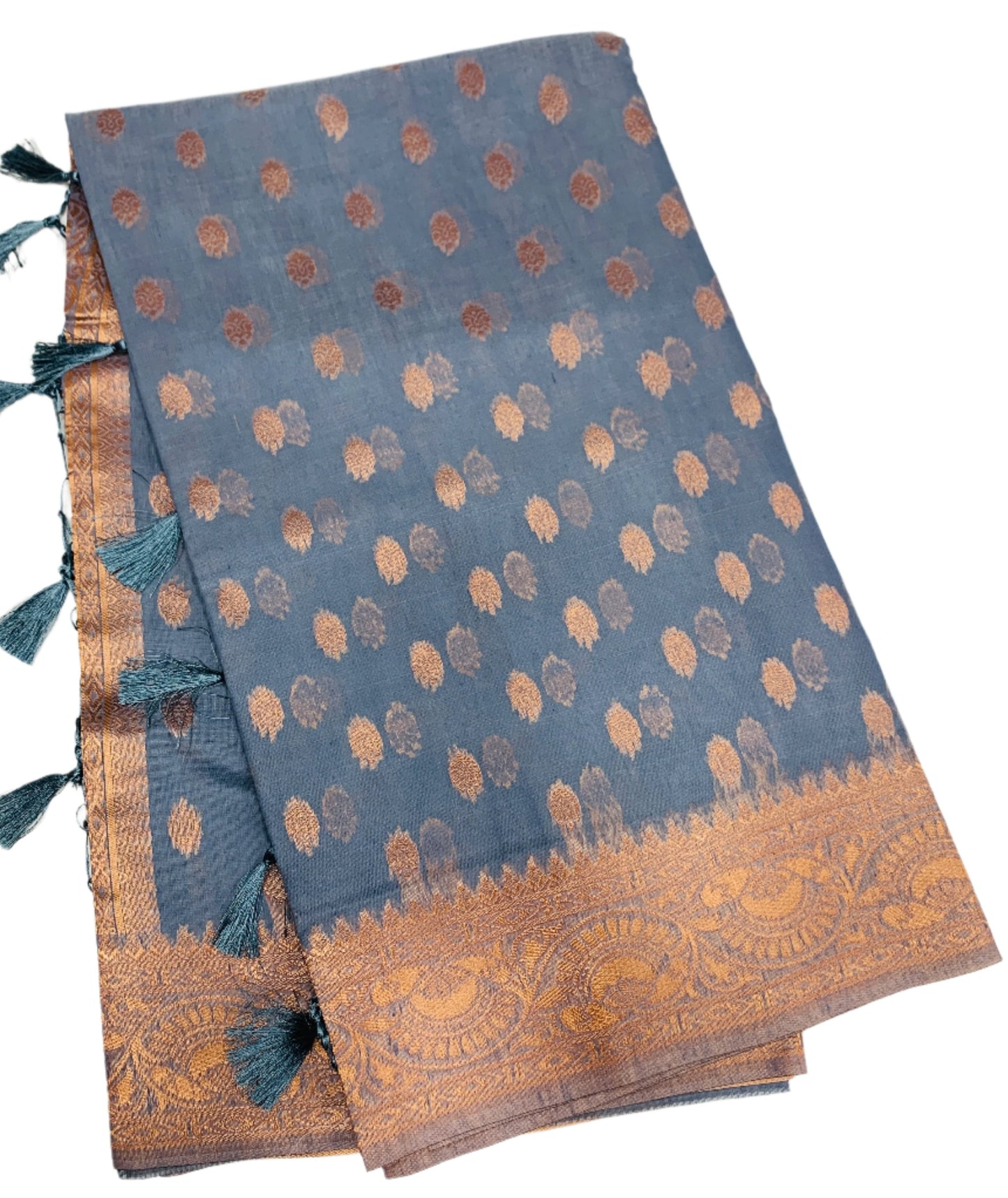 Banaras Katan Saree Gray Colour with Katan Work Border