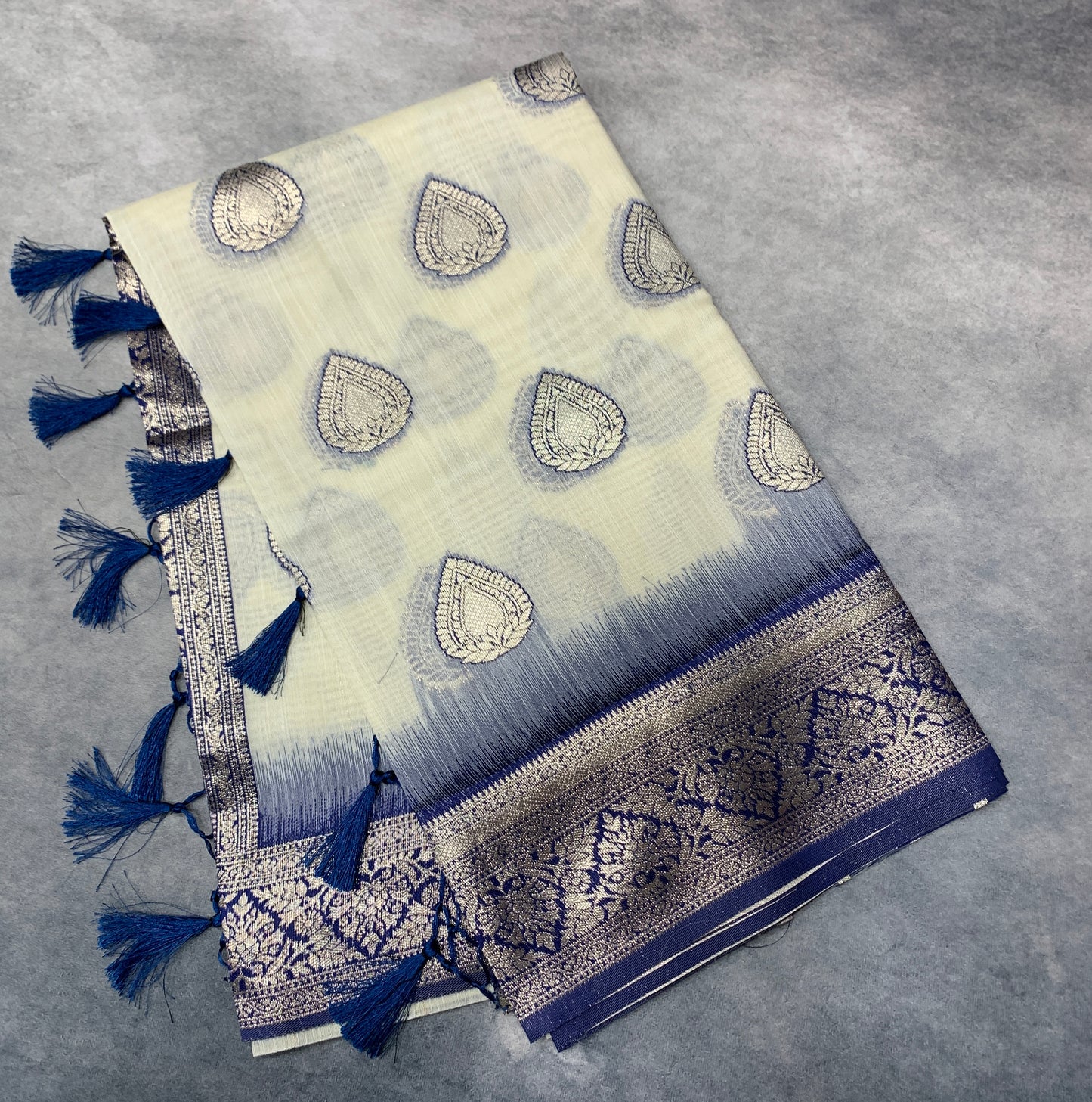 Banaras Katan Saree Off White Colour with Katan Work Border