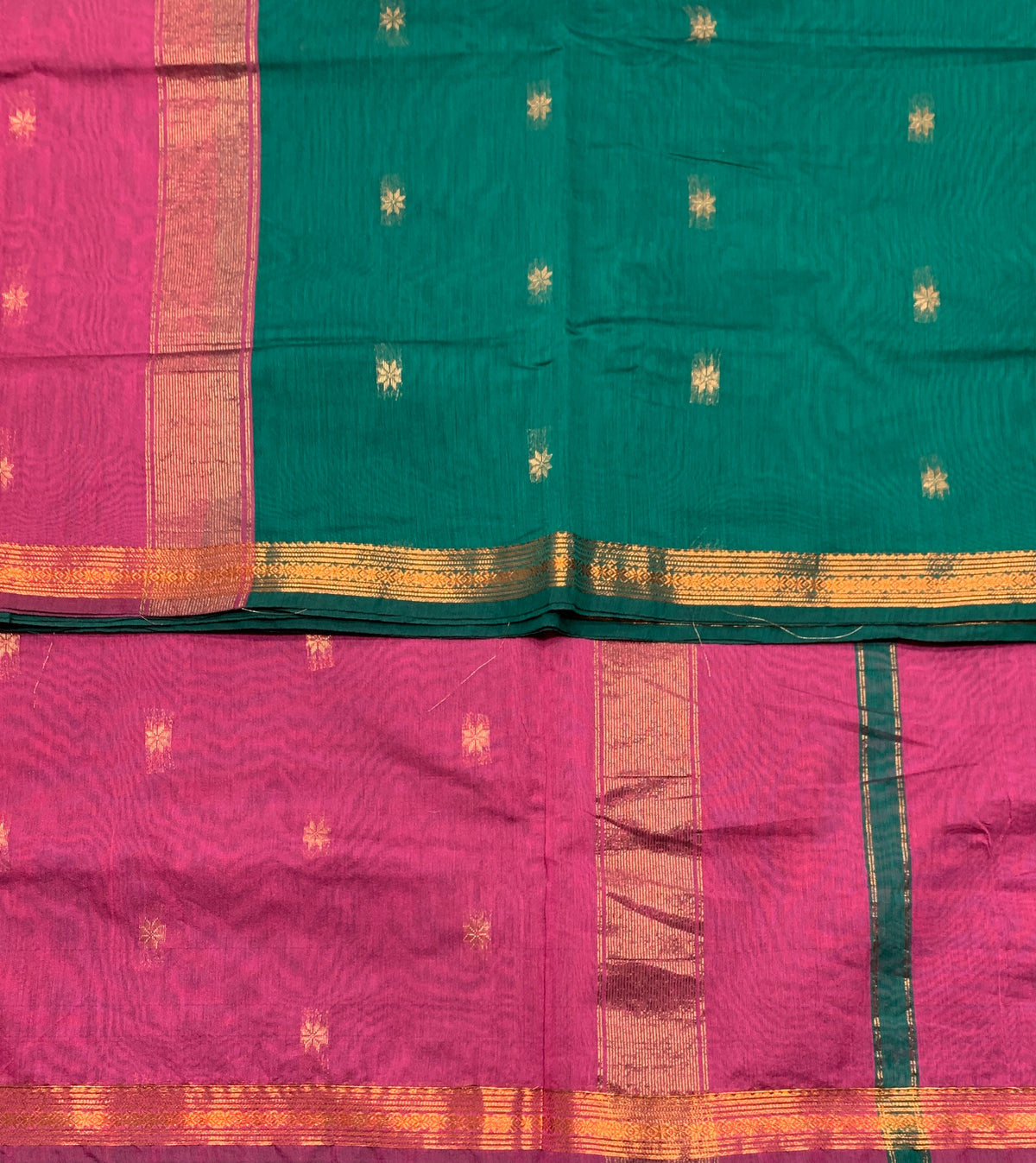 Rama Green Colour Silk Cotton Saree with Copper Zari Border