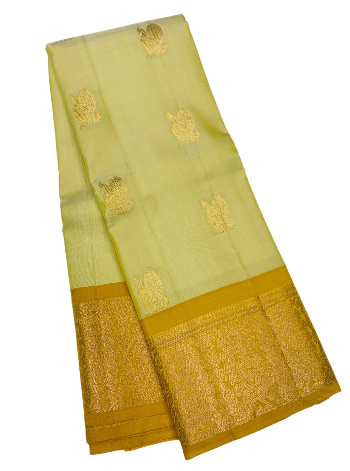 Pure Kanchipuram Silk Saree Ivory Colour with Golden Yellow Border