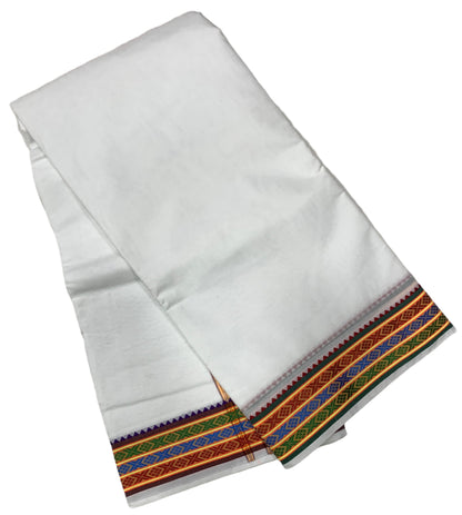 10X6 Cotton Dhoti White Colour with Green,Blue and Red Border