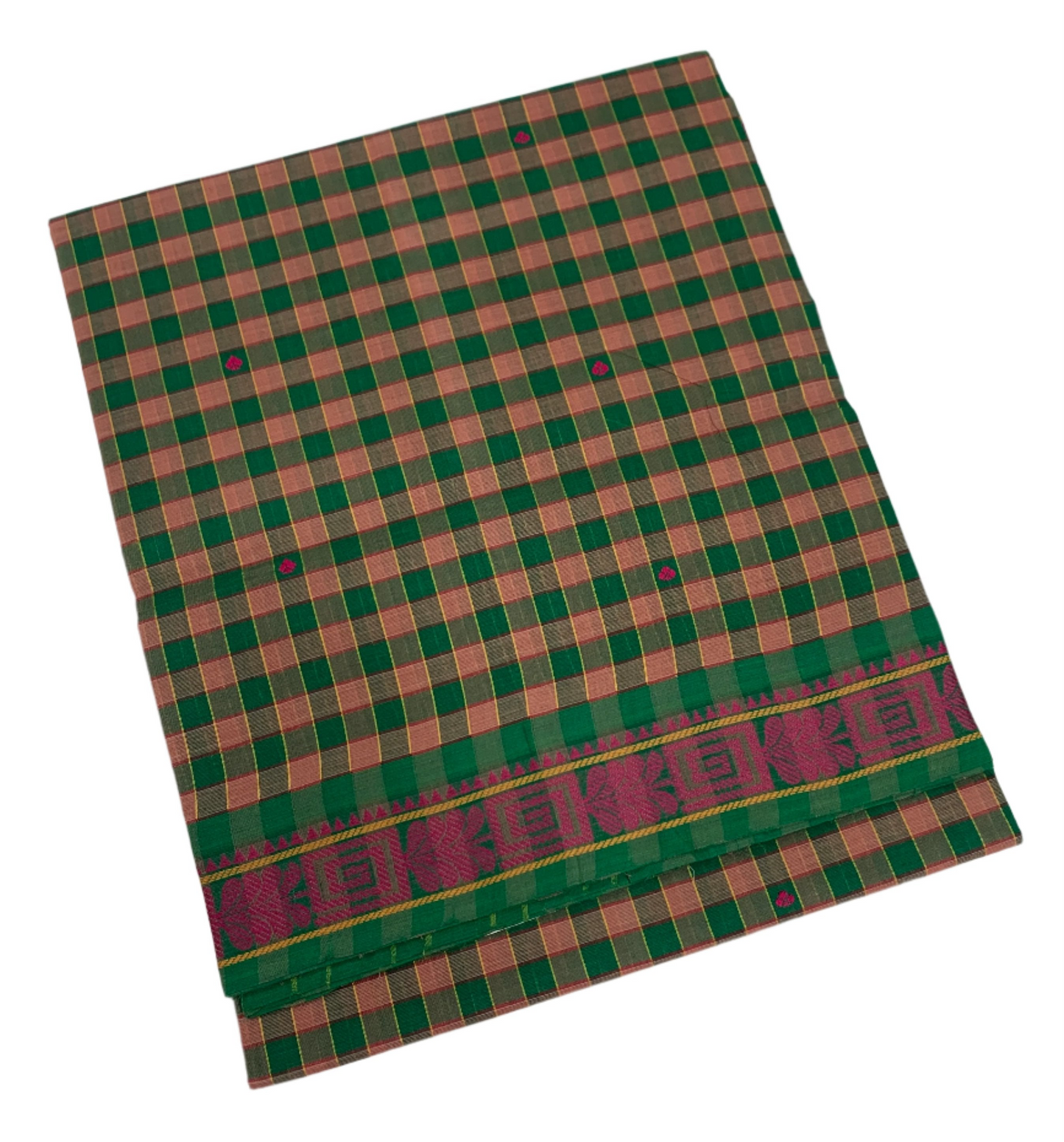 Chettinad Cotton Saree Green Shade with Pink Border