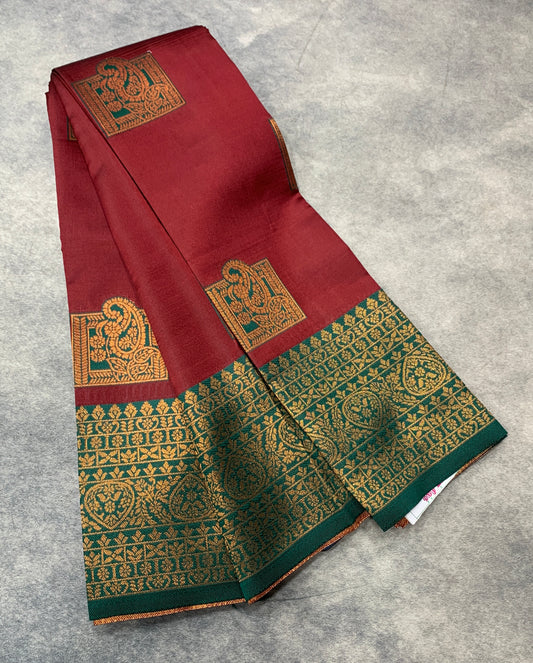 Maroon Colour Art Silk Saree Colour with Green Border