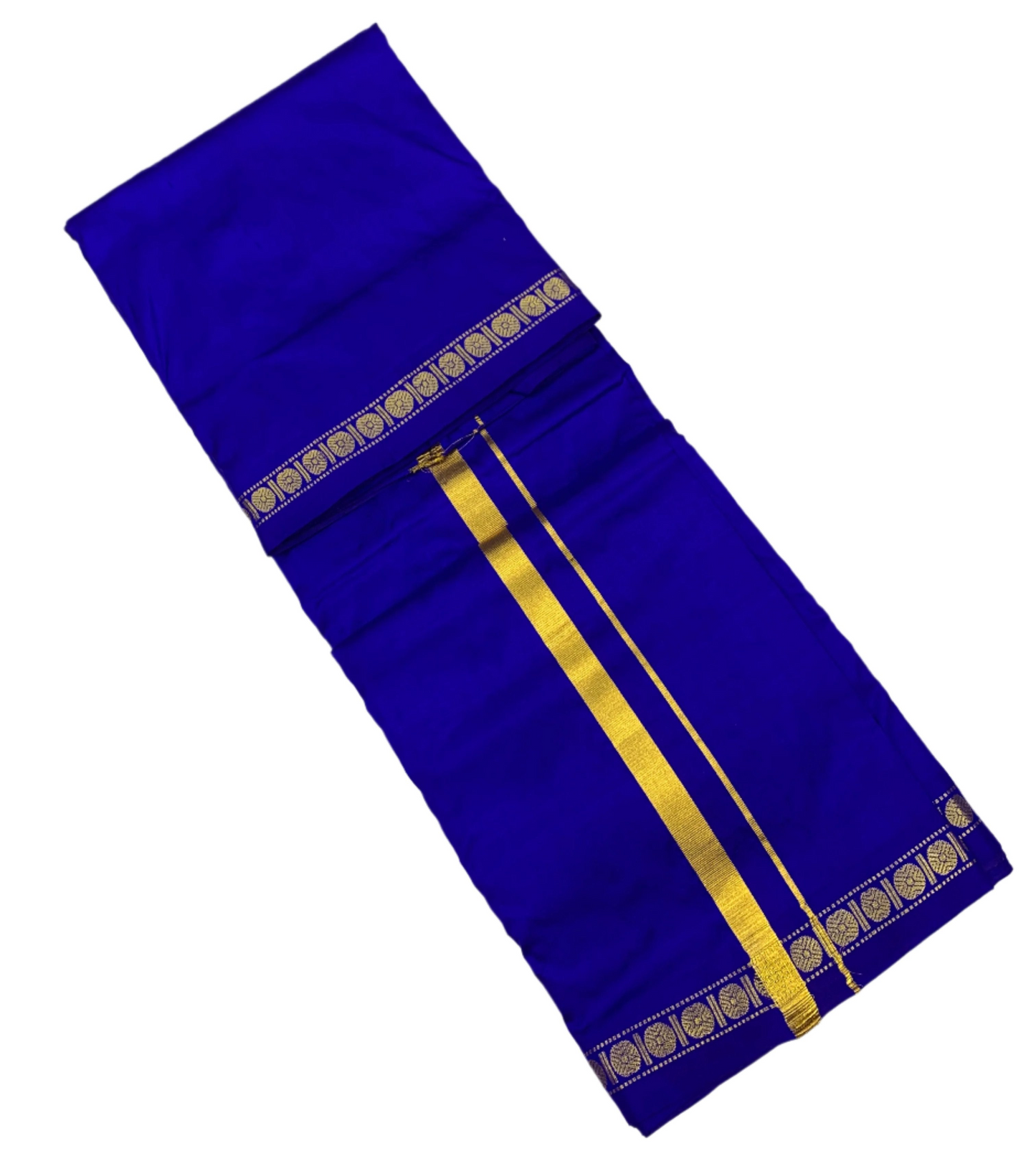 9X5 Pure Silk Dhoti Blue Small Border