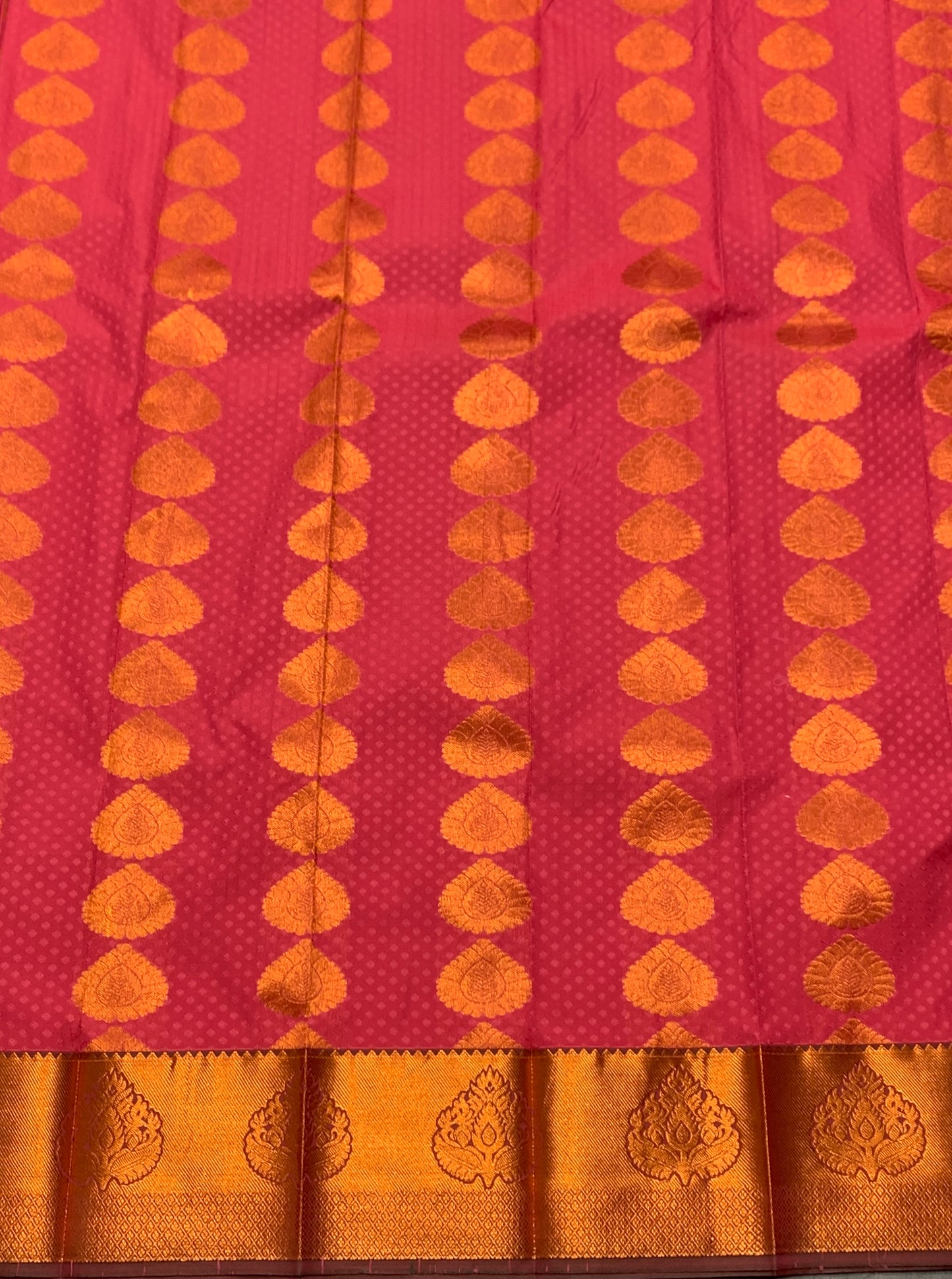 Vegan Silk Saree Peach Pink Colour Saree with Copper Border