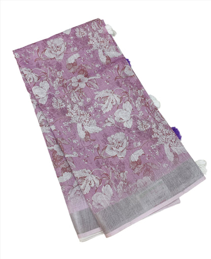 Jute Cotton Saree Lavender Shade with Thread Border