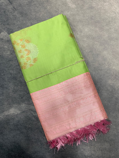 Paper Silk Saree Pista Green Colour with Borderless