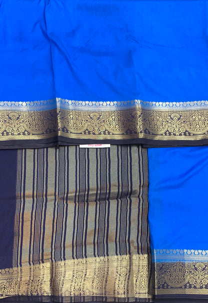 Crepe Saree Aqua Blue Colour with Navy Blue Border