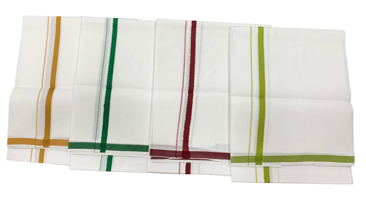 Cotton Dhoti 4 Mulam White Colour with Small Border - Pack of 4