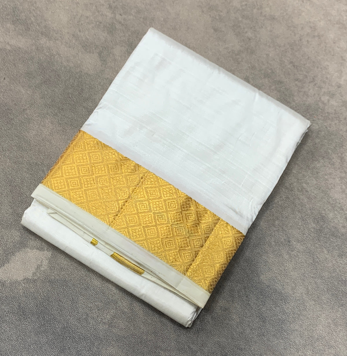 Pure Silk Dhoti 8 mulam White Colour with Big Zari Border