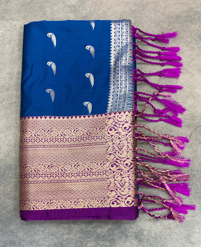 Art Silk Saree Sky Blue Colour with Purple Colour Border