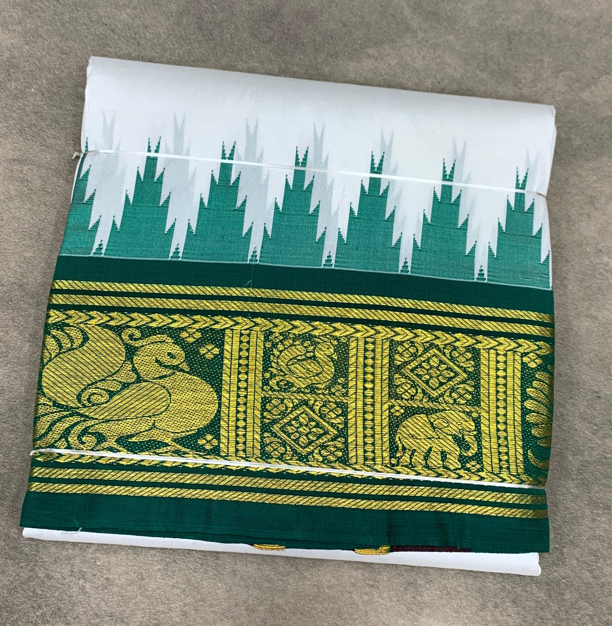 6 Mulam Silk Pooja Towel White Colour with Ganga Jamuna Korvai Border