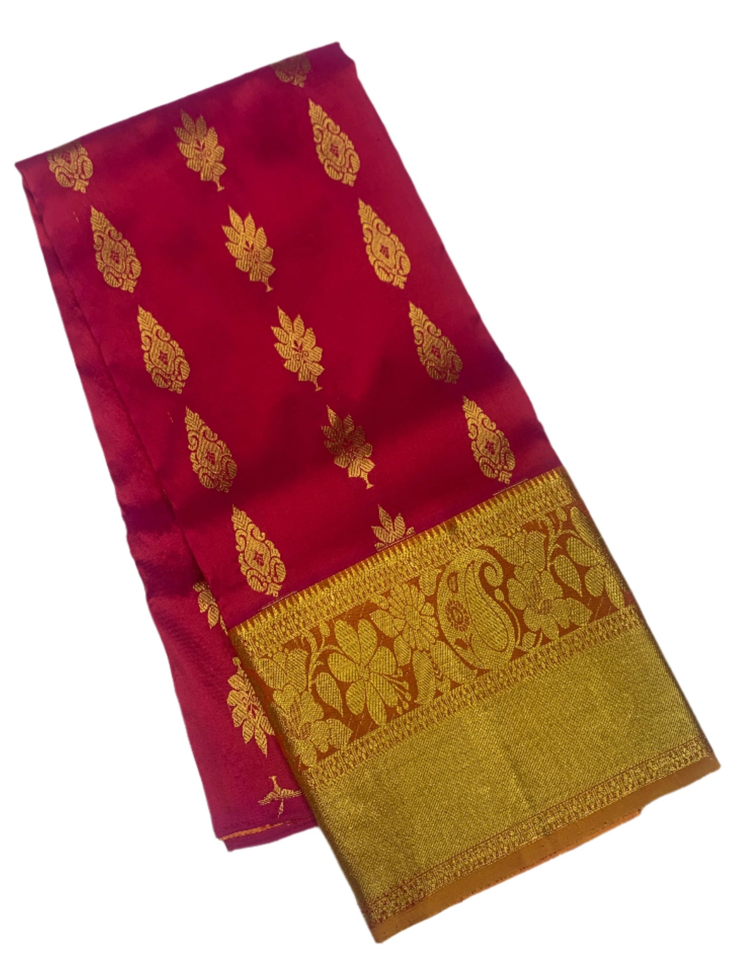 Pink shade Pure Kanchipuram Kids Pattu Pavadai with Contrast border for age 2 to 5