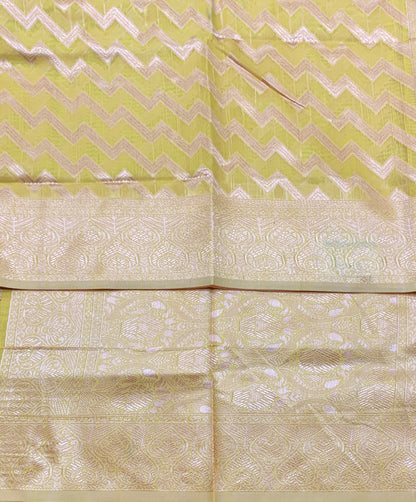 Banaras Katan Saree Yellow Colour with Katan Work Border