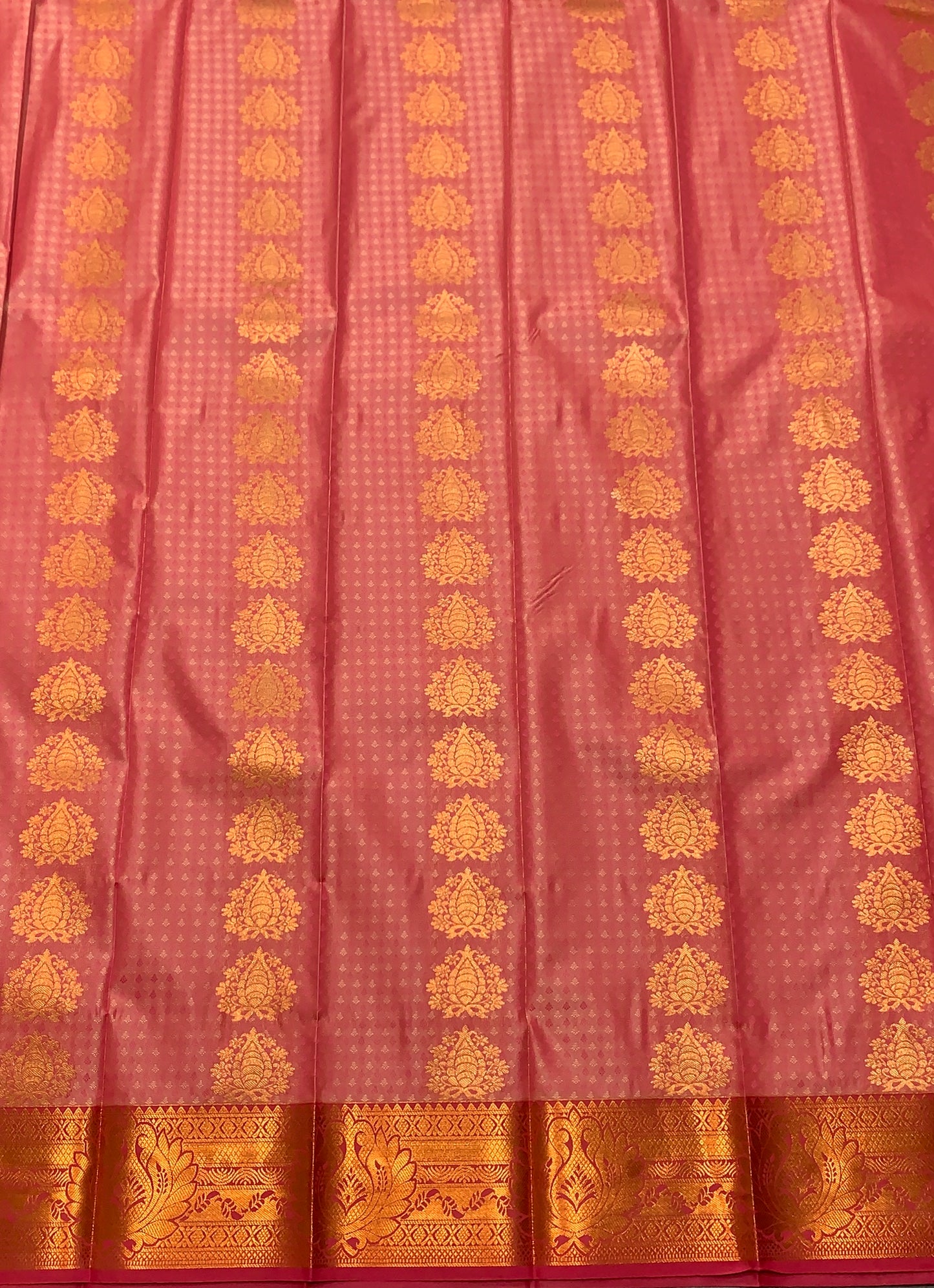 Vegan Silk Saree Peach Pink Colour Saree with Copper Border