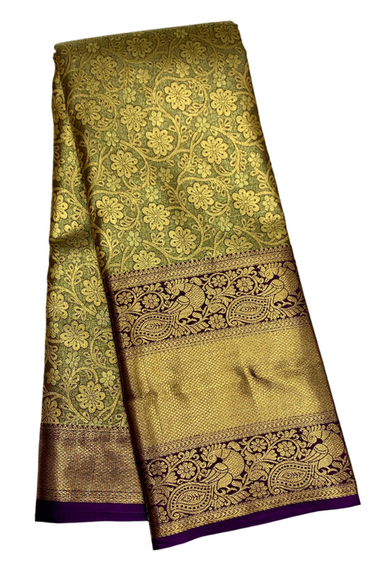 Light Brown Colour Soft Kanchi Tissue Pattu Saree with Magenta Border