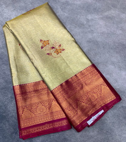 Fancy Tissue Saree Golden Colour with Pink Border