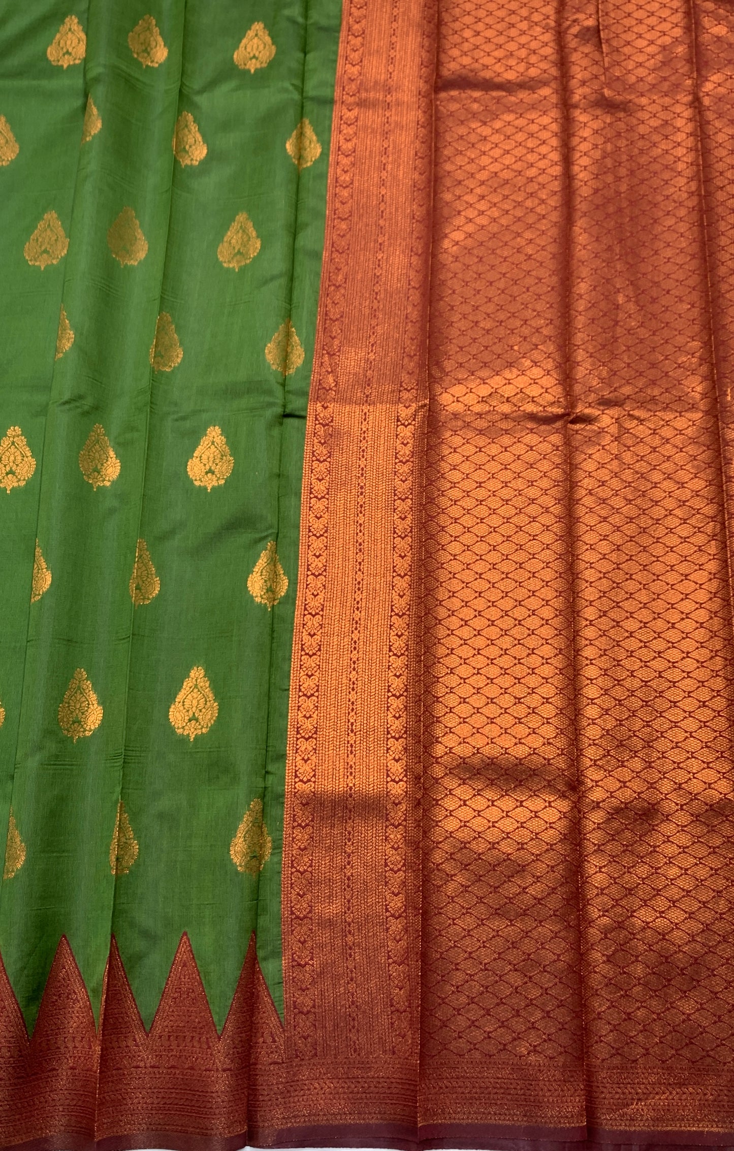 Art Silk Saree Olive Green Colour with Maroon Border