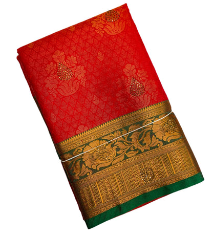 Art Silk Saree Tomato Red Shade with Green Border